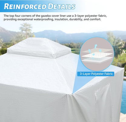10'x12' Gazebo Cover for Hardtop Gazebos, Outdoor Universal Winter Gazebo Cover with Sidewalls and Mesh Windows, All Season Waterproof Enclosed Gazebo Cover, White