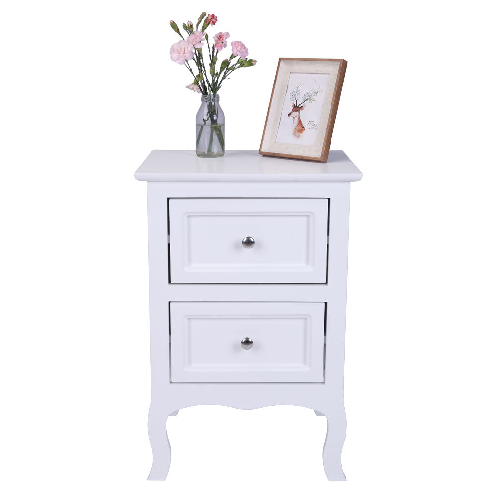 2pcs Country Style Two-Tier Nightstand Large Size White MLNshops
