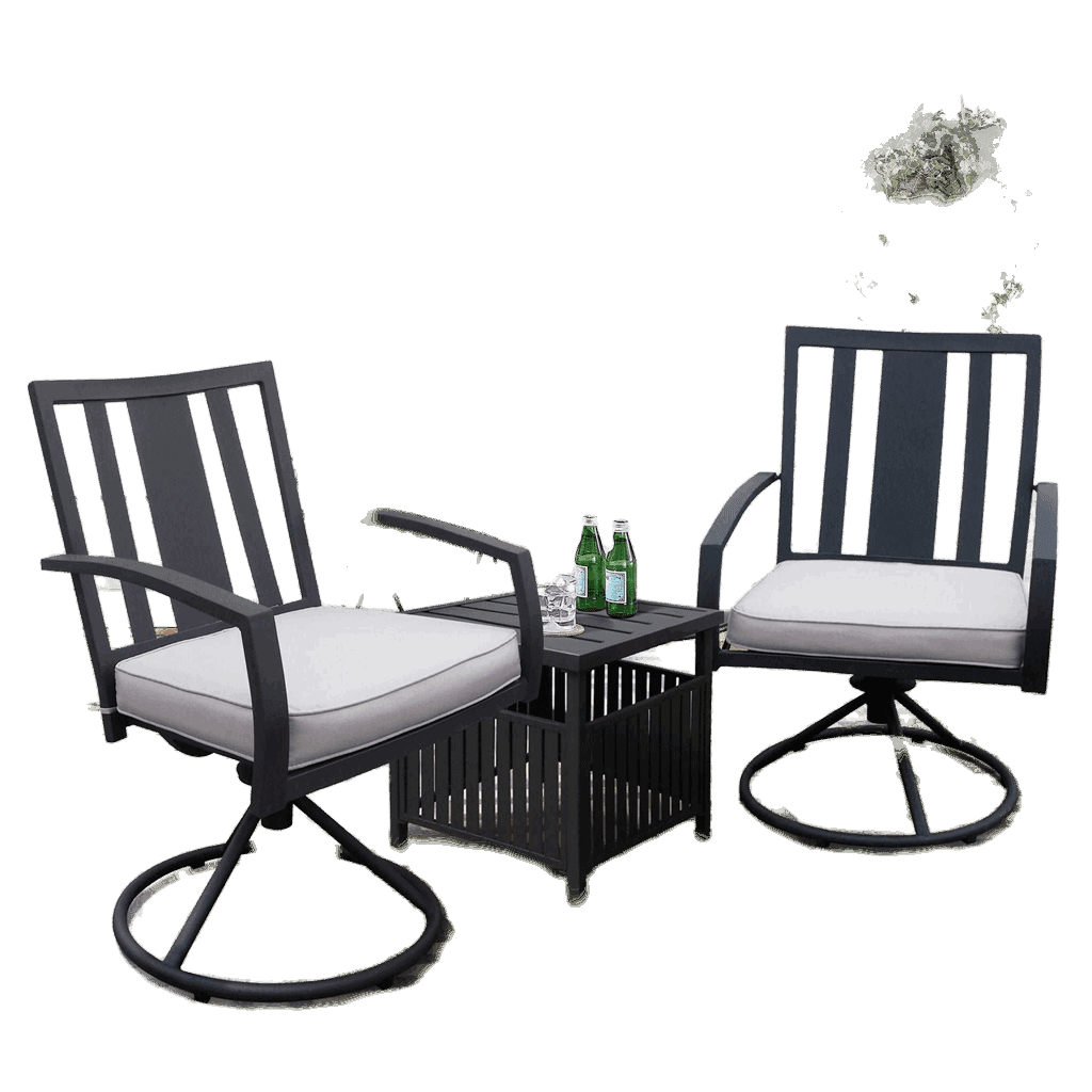 3 Pcs Outdoor Patio Swivel Dining Chair Set with Cushion and Side Table, Gray