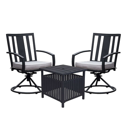 3 Pcs Outdoor Patio Swivel Dining Chair Set with Cushion and Side Table, Gray