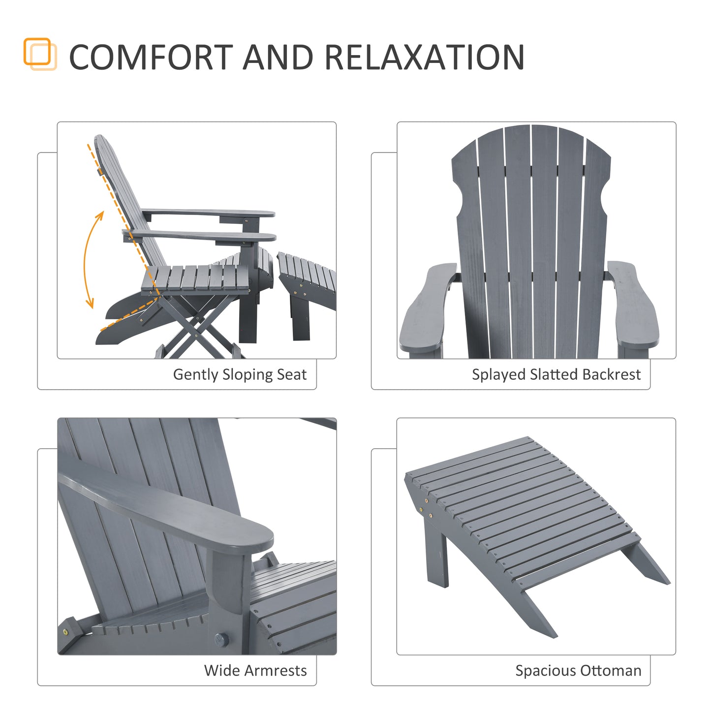 3-Piece Folding Adirondack Chair with Ottoman and Side Table