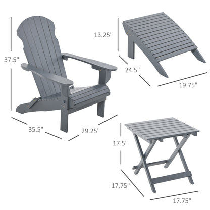 3-Piece Folding Adirondack Chair with Ottoman and Side Table