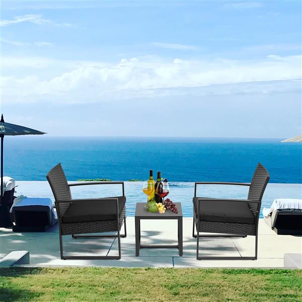 3 Pieces Patio Set Outdoor Wicker Patio Furniture Sets Modern Set Rattan Chair Conversation Sets Bistro (Black)