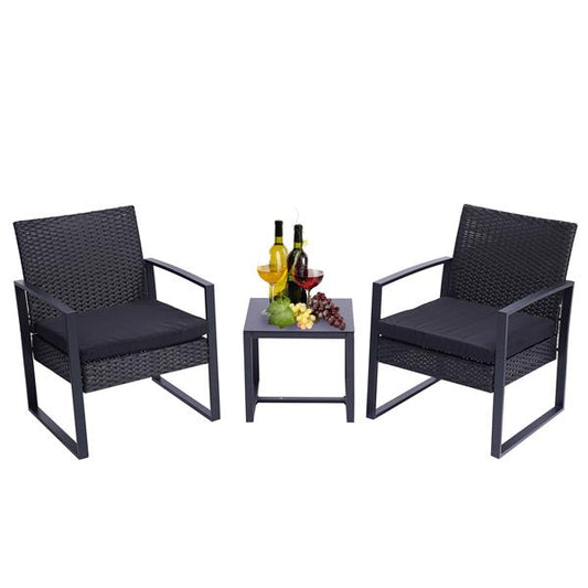3 Pieces Patio Set Outdoor Wicker Patio Furniture Sets Modern Set Rattan Chair Conversation Sets Bistro (Black)