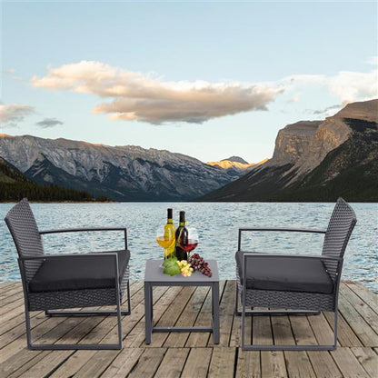 3 Pieces Patio Set Outdoor Wicker Patio Furniture Sets Modern Set Rattan Chair Conversation Sets Bistro (Black)