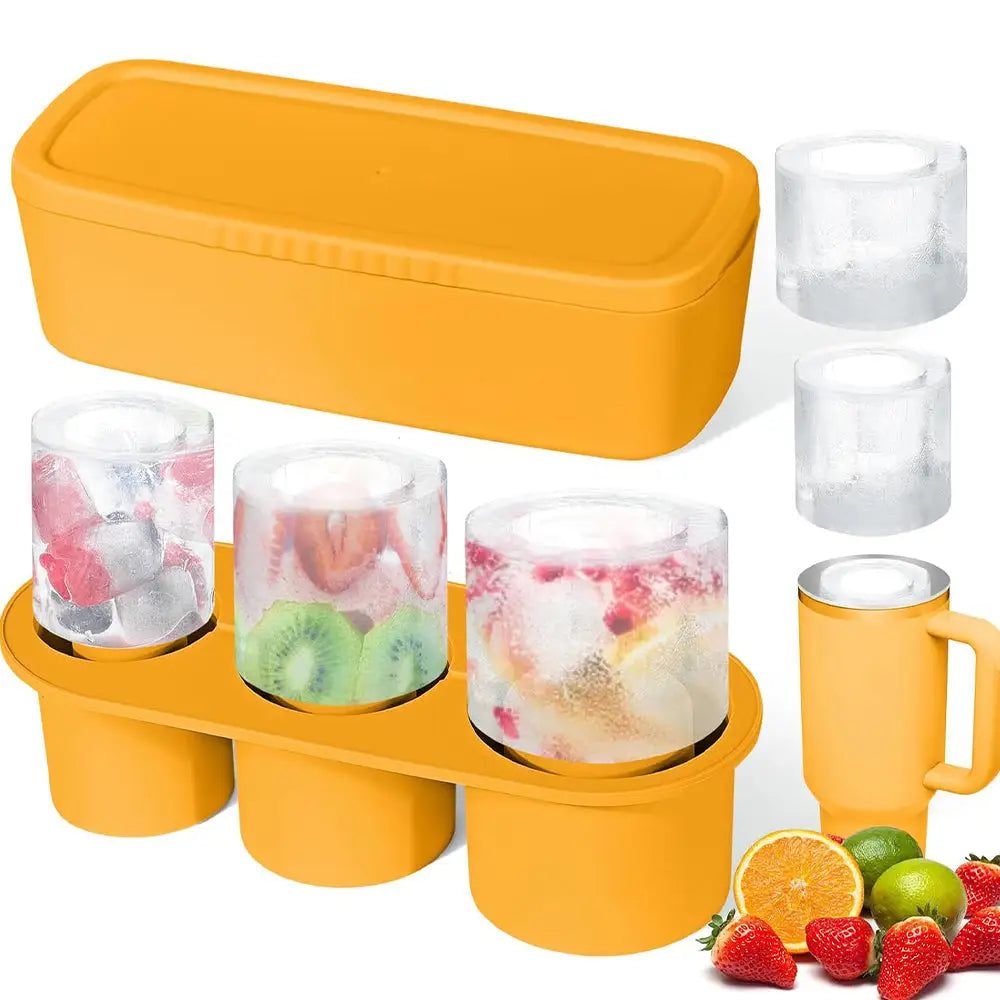 3 Grid Silicon Ice Cube Tray with Lid for 20-40 oz Stanley Cup MLNshops]