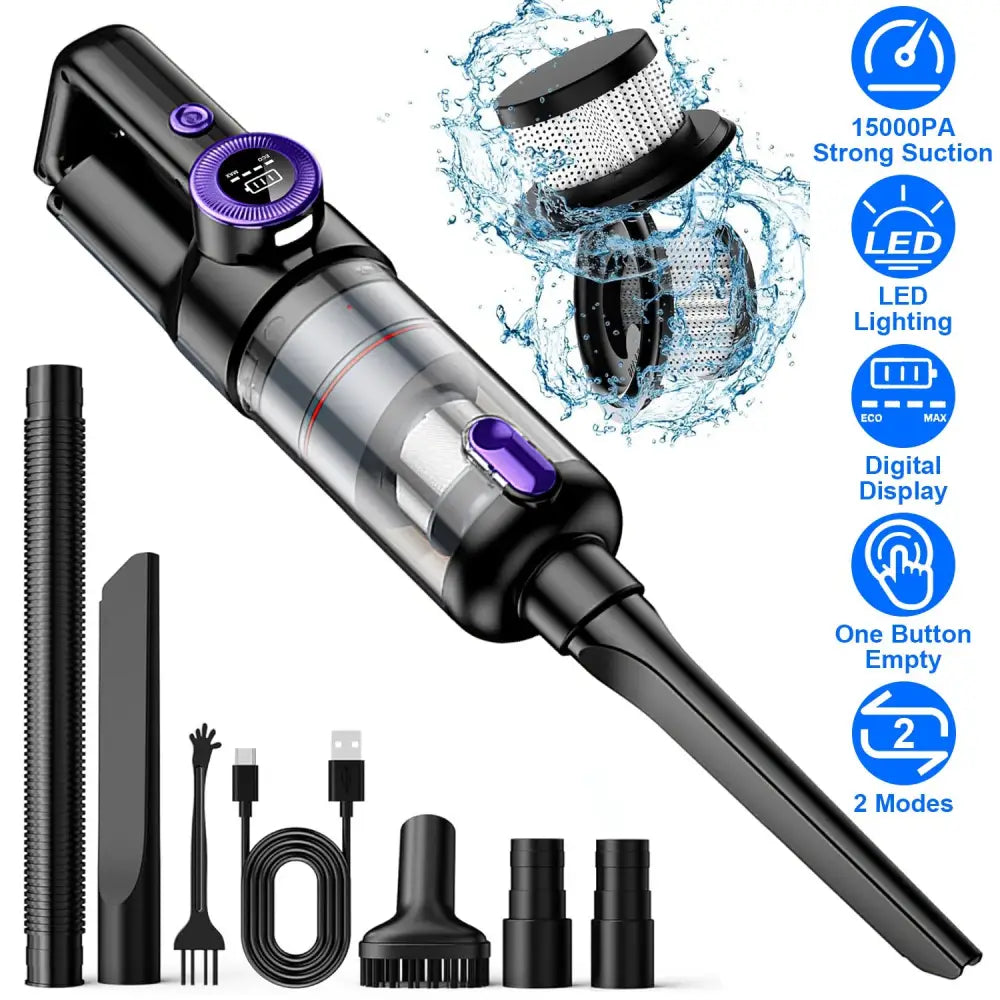 3 In 1 Handheld Vacuum Cleaner Cordless Car Vacuum 15000PA Rechargeable Duster with 2 Modes 2 Washable Filters Digital Display MLNshops]