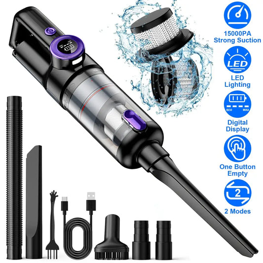 3 In 1 Handheld Vacuum Cleaner Cordless Car Vacuum 15000PA Rechargeable Duster with 2 Modes 2 Washable Filters Digital Display MLNshops]