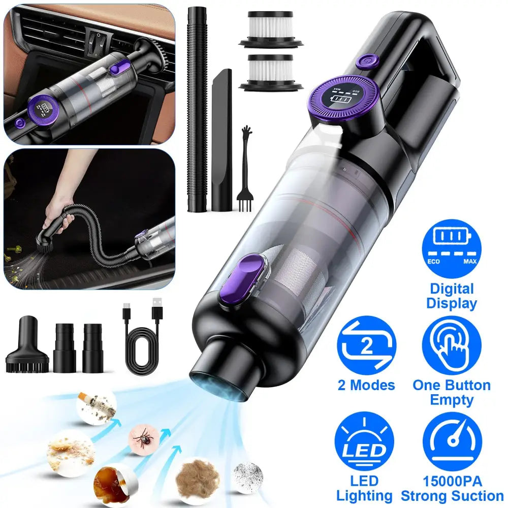 3 In 1 Handheld Vacuum Cleaner Cordless Car Vacuum 15000PA Rechargeable Duster with 2 Modes 2 Washable Filters Digital Display MLNshops]