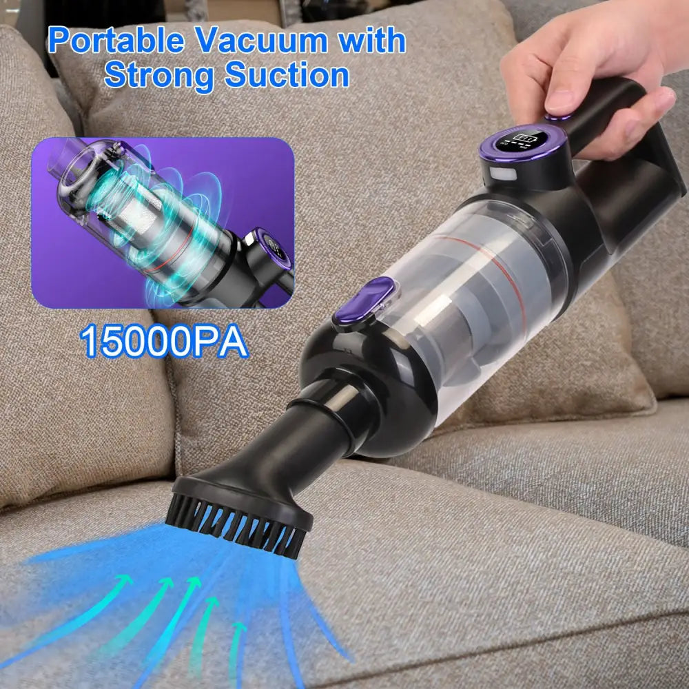 3 In 1 Handheld Vacuum Cleaner Cordless Car Vacuum 15000PA Rechargeable Duster with 2 Modes 2 Washable Filters Digital Display MLNshops]