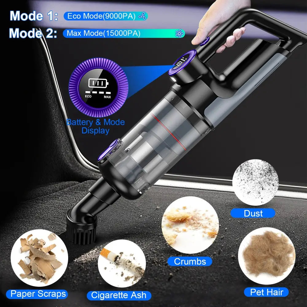 3 In 1 Handheld Vacuum Cleaner Cordless Car Vacuum 15000PA Rechargeable Duster with 2 Modes 2 Washable Filters Digital Display MLNshops]