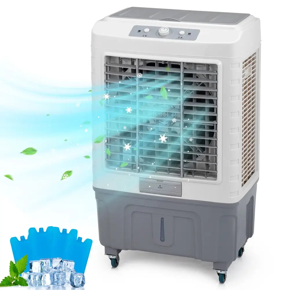 3 in 1 Portable Evaporative Cooler,Indoor,Outdoor,4118CFM Personal Air Cooler,Mechanical control ,13.2 Gal Large Water Tank & Scroll Casters, 4 Ice Packs MLNshops]