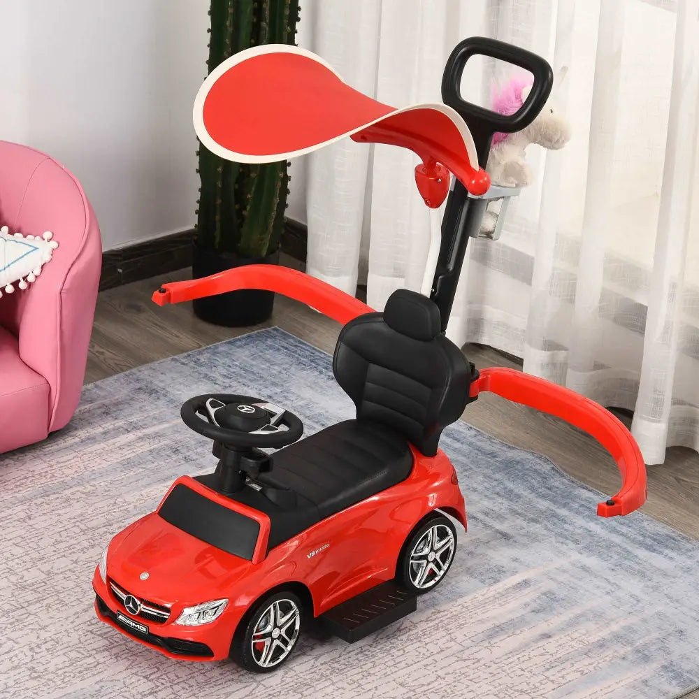 3 in 1 Ride on Push Cars for Toddlers, Stroller Sliding Walking Car with Sun Canopy, Horn, Music, Safety Bar, Cup Holder and Storage, Red MLNshops]