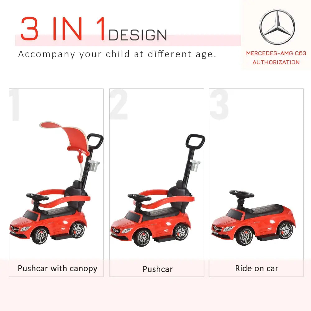 3 in 1 Ride on Push Cars for Toddlers, Stroller Sliding Walking Car with Sun Canopy, Horn, Music, Safety Bar, Cup Holder and Storage, Red MLNshops]