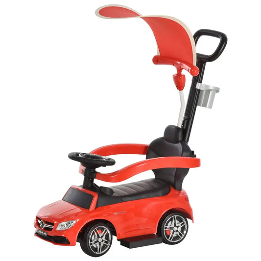 3 in 1 Ride on Push Cars for Toddlers, Stroller Sliding Walking Car with Sun Canopy, Horn, Music, Safety Bar, Cup Holder and Storage, Red MLNshops]