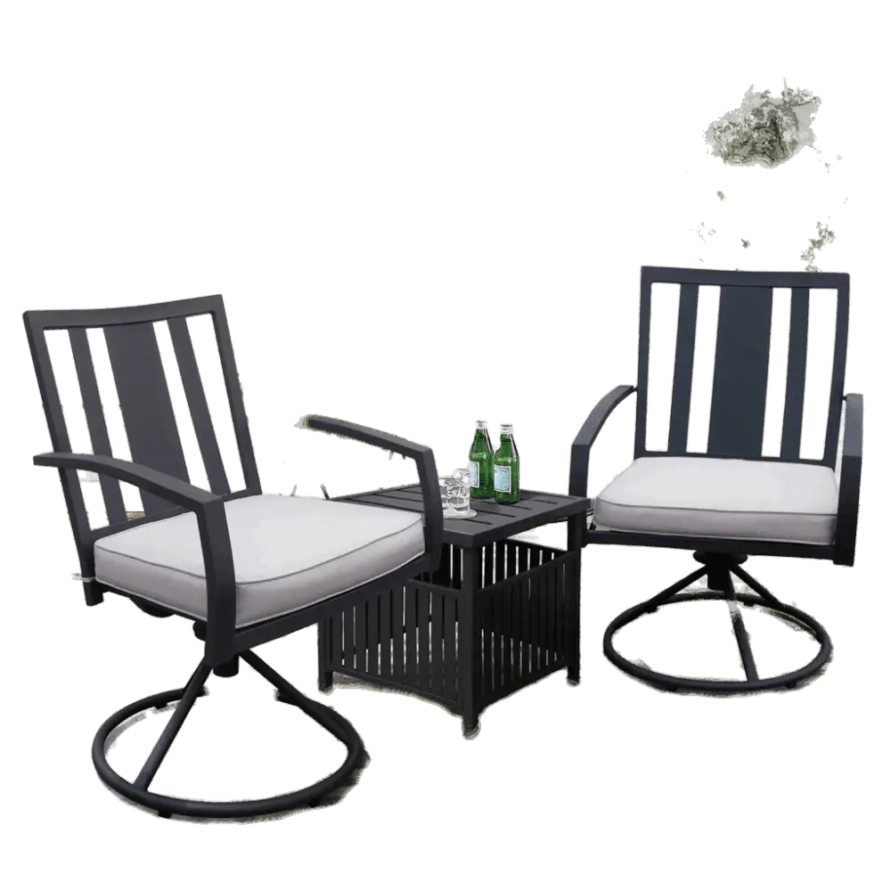 3 Pcs Outdoor Patio Swivel Dining Chair Set with Cushion and Side Table, Gray MLNshops]