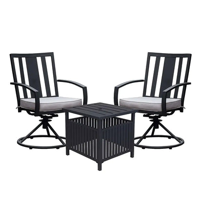 3 Pcs Outdoor Patio Swivel Dining Chair Set with Cushion and Side Table, Gray MLNshops]