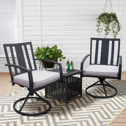 3 Pcs Outdoor Patio Swivel Dining Chair Set with Cushion and Side Table, Gray MLNshops]