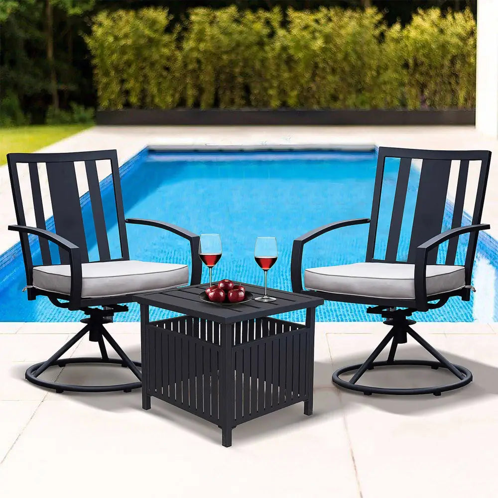 3 Pcs Outdoor Patio Swivel Dining Chair Set with Cushion and Side Table, Gray MLNshops]