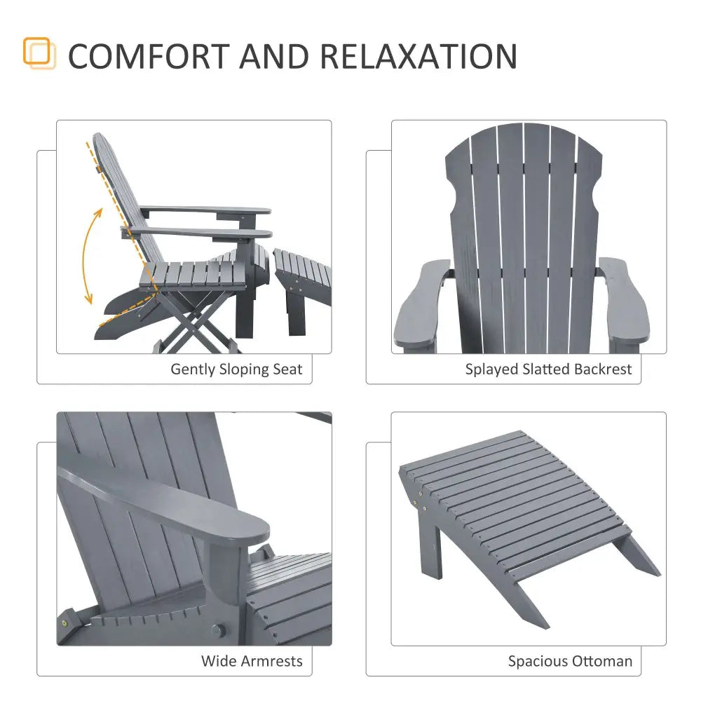 3-Piece Folding Adirondack Chair with Ottoman and Side Table, Outdoor Wooden Fire Pit Chairs w/ High-back, Wide Armrests for Patio MLNshops]