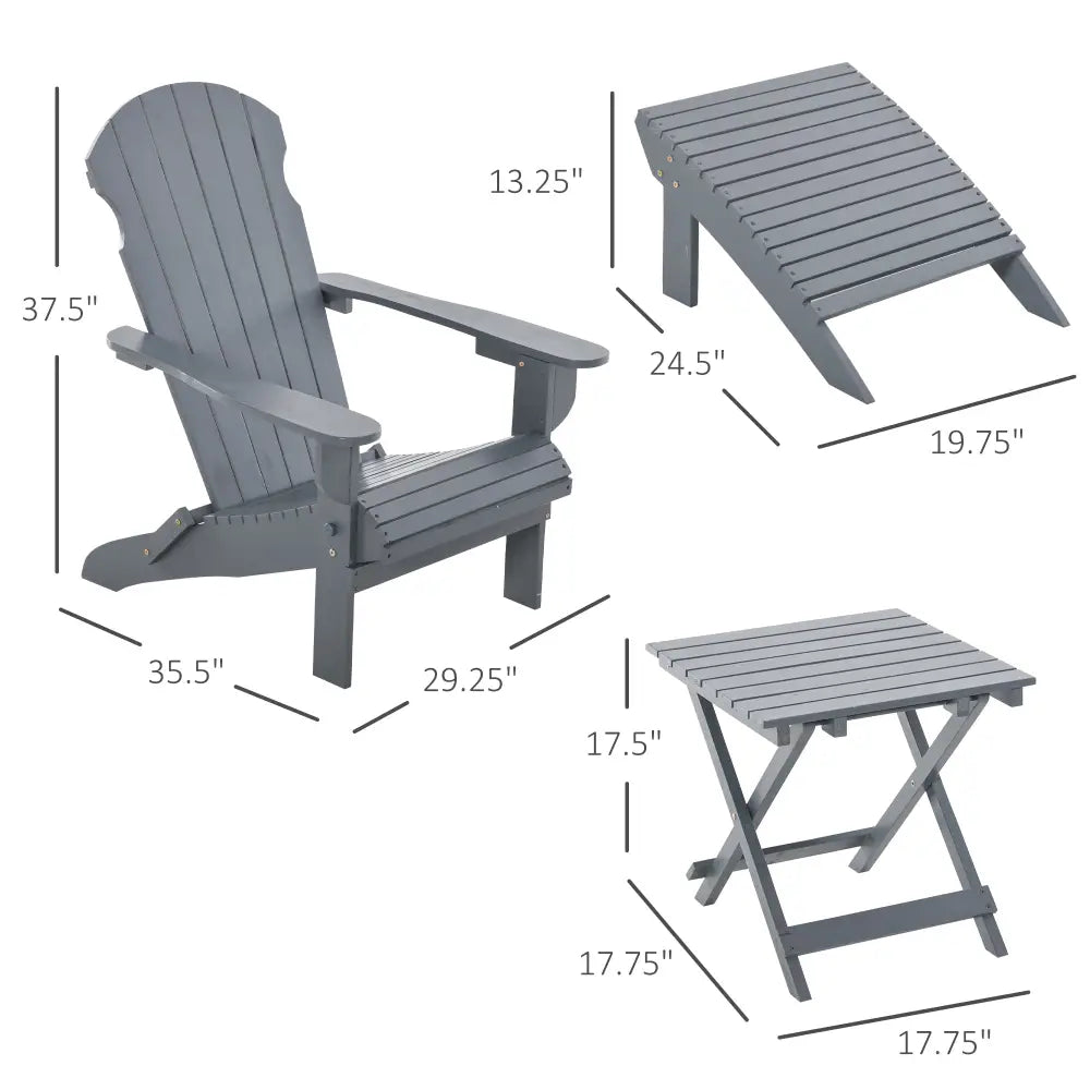 3-Piece Folding Adirondack Chair with Ottoman and Side Table, Outdoor Wooden Fire Pit Chairs w/ High-back, Wide Armrests for Patio MLNshops]