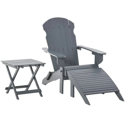 3-Piece Folding Adirondack Chair with Ottoman and Side Table, Outdoor Wooden Fire Pit Chairs w/ High-back, Wide Armrests for Patio MLNshops]