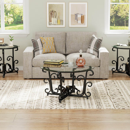 MLNshops 3 Piece Living Room Coffee Table Set with Glass Top