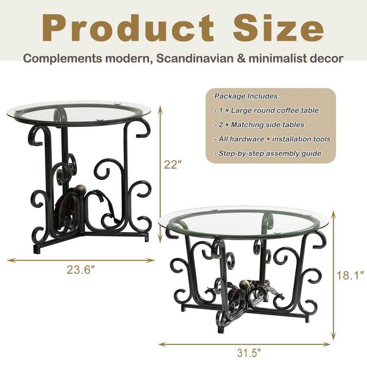 MLNshops 3 Piece Living Room Coffee Table Set with Glass Top