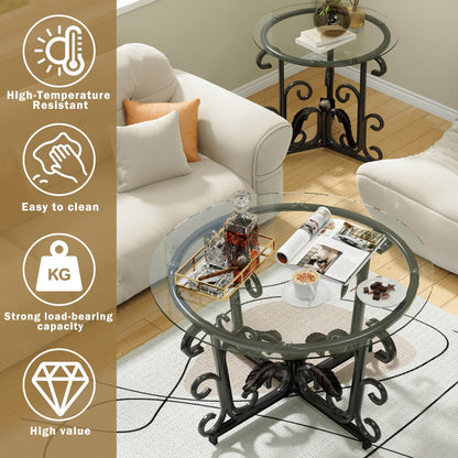 MLNshops 3 Piece Living Room Coffee Table Set with Glass Top