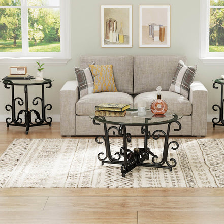 MLNshops 3 Piece Living Room Coffee Table Set with Glass Top