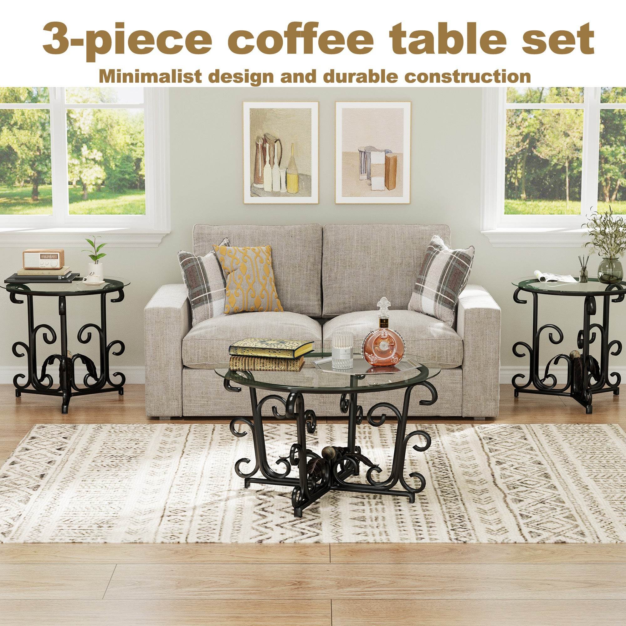 MLNshops 3 Piece Living Room Coffee Table Set with Glass Top