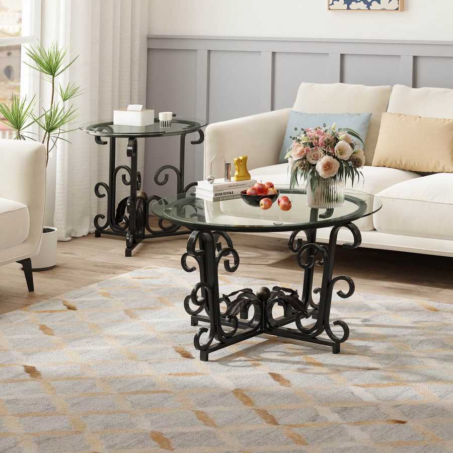 MLNshops 3 Piece Living Room Coffee Table Set with Glass Top