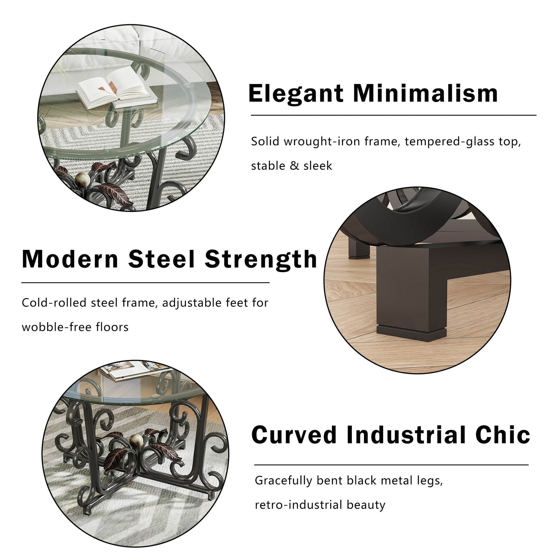 MLNshops 3 Piece Living Room Coffee Table Set with Glass Top