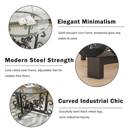 MLNshops 3 Piece Living Room Coffee Table Set with Glass Top