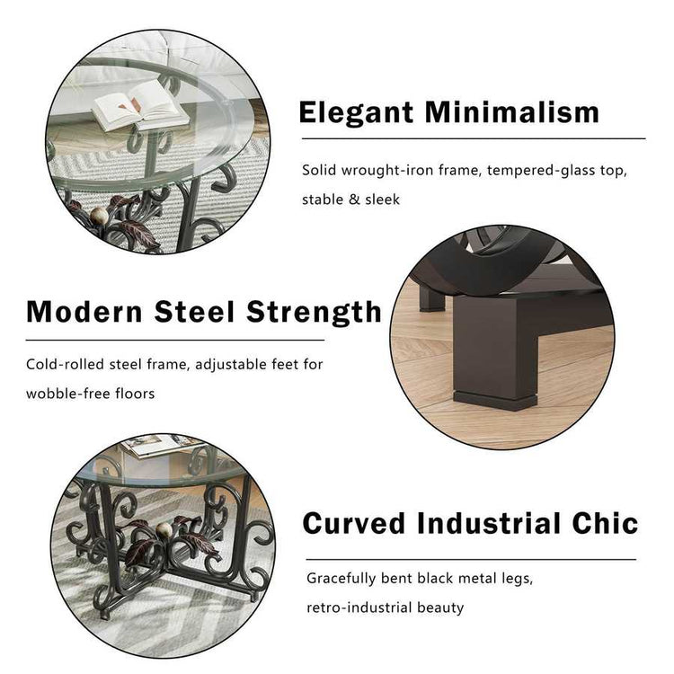 MLNshops 3 Piece Living Room Coffee Table Set with Glass Top