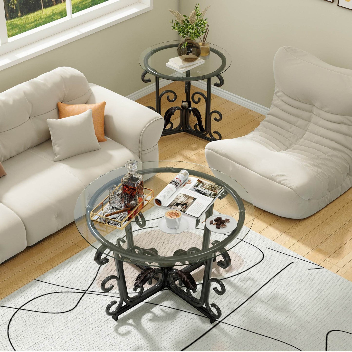 MLNshops 3 Piece Living Room Coffee Table Set with Glass Top