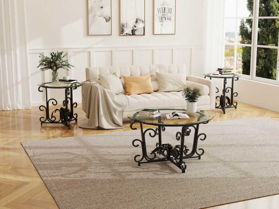 MLNshops 3 Piece Living Room Coffee Table Set with Glass Top