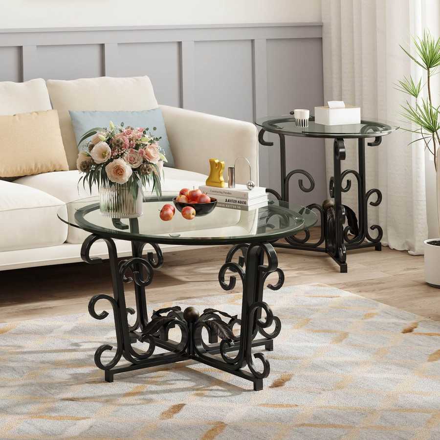 MLNshops 3 Piece Living Room Coffee Table Set with Glass Top