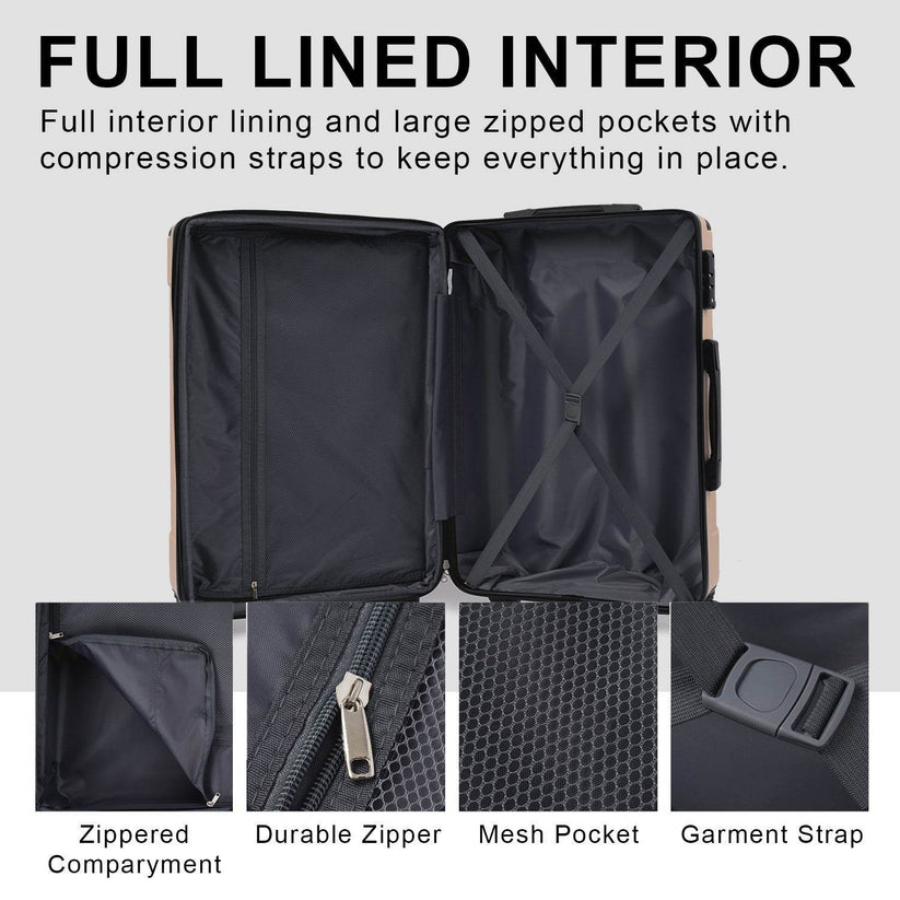 3 piece luggage set interior with compartments