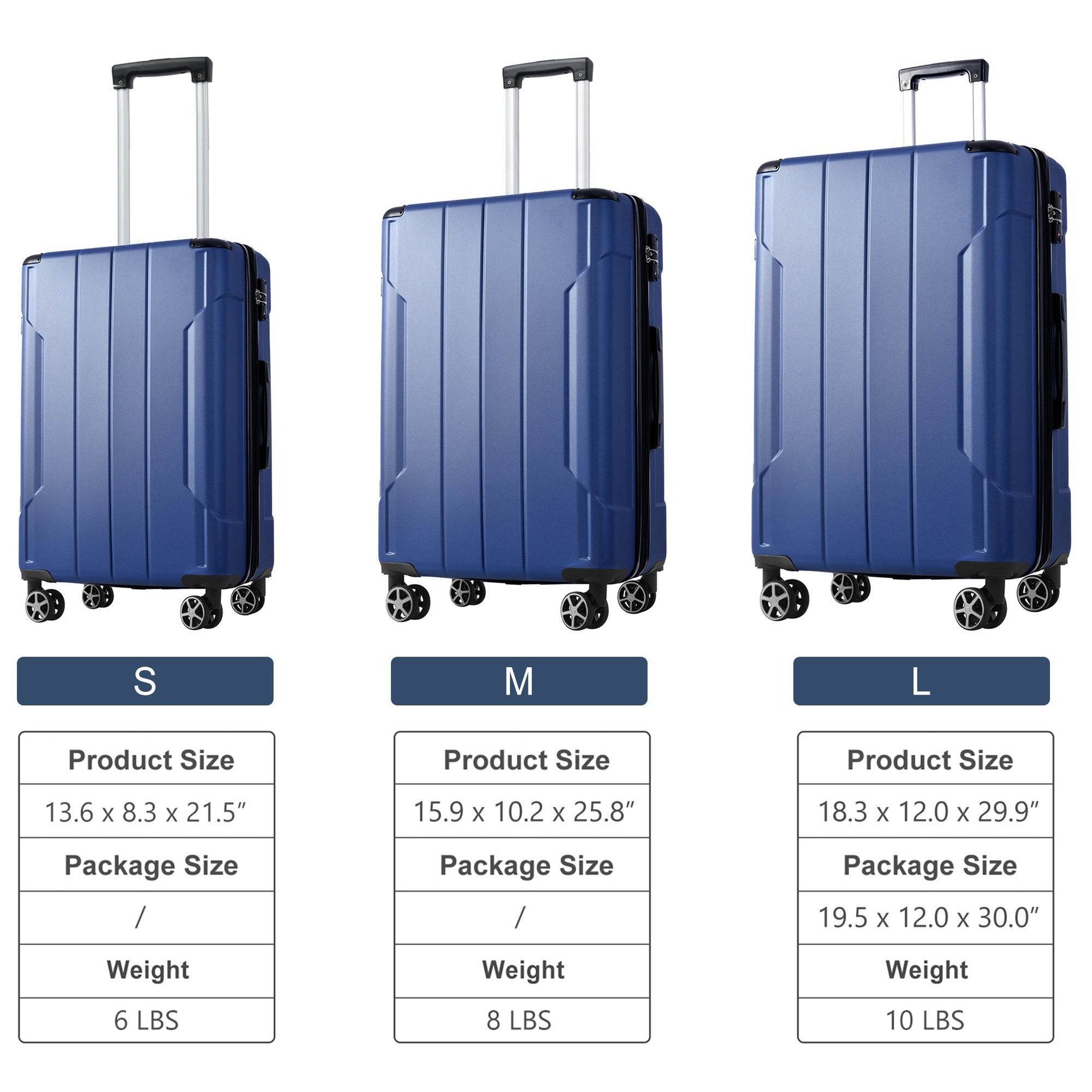 3 piece luggage set with spinner wheels, hardshell