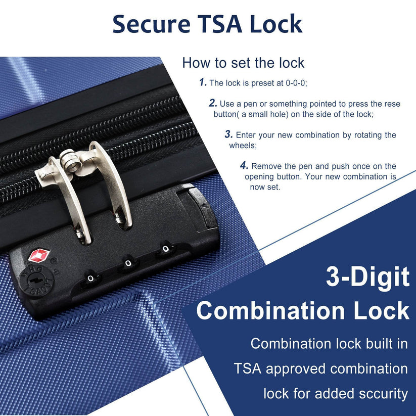 3 piece luggage set TSA combination lock