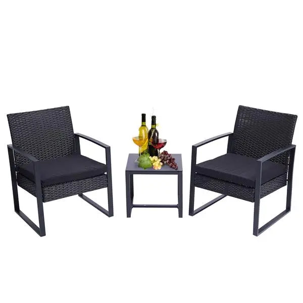 3 Pieces Patio Set Outdoor Wicker Patio Furniture Sets Modern Set Rattan Chair Conversation Sets Bistro (Black) MLNshops]