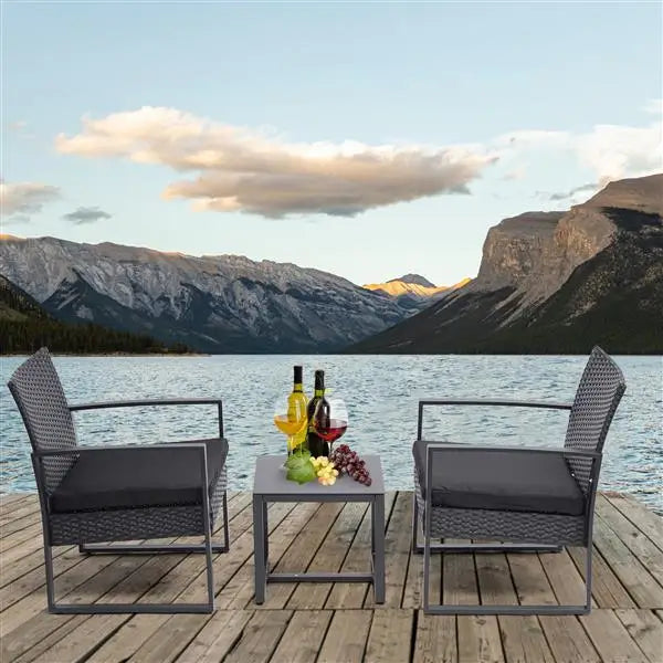 3 Pieces Patio Set Outdoor Wicker Patio Furniture Sets Modern Set Rattan Chair Conversation Sets Bistro (Black) MLNshops]