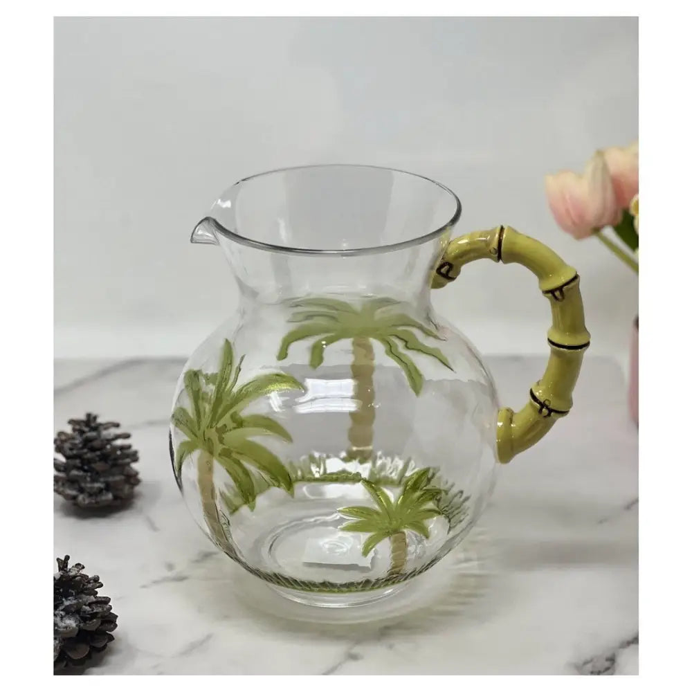 3 Quarts Water Pitcher with Lid, Palm Tree Design Unbreakable Plastic Pitcher, Drink Pitcher, Juice Pitcher with Spout MLNshops]