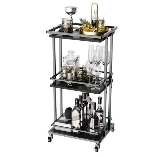 3 Tier Bar Cart for Home, Mobile Bar Serving Cart, Wine Cart on Wheels, Industrial Style Wine Cart MLNshops]