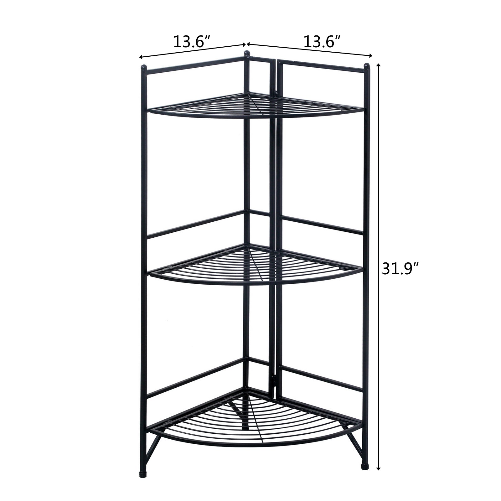 3 Tier Corner Folding Metal Corner Shelf Black MLNshops]