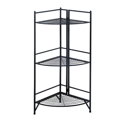 3 Tier Corner Folding Metal Corner Shelf Black MLNshops]