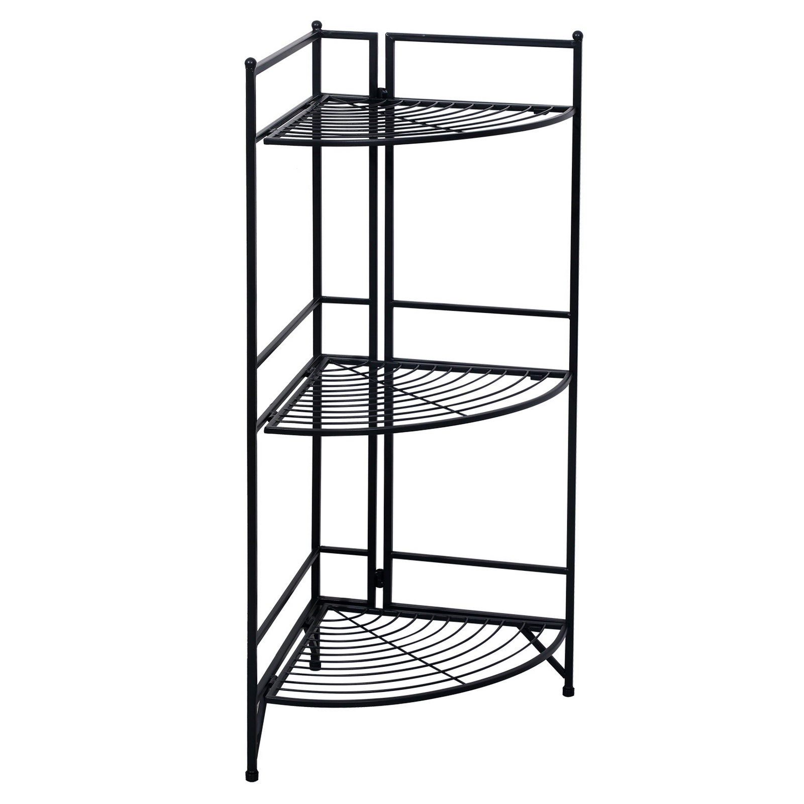 3 Tier Corner Folding Metal Corner Shelf Black MLNshops]