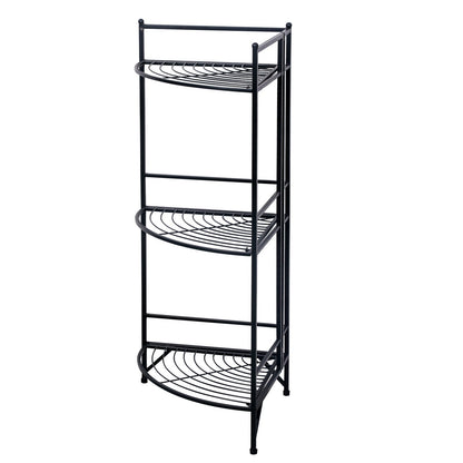 3 Tier Corner Folding Metal Corner Shelf Black MLNshops]