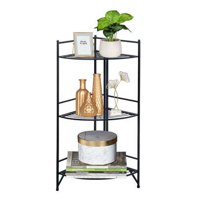 3 Tier Corner Folding Metal Corner Shelf Black MLNshops]